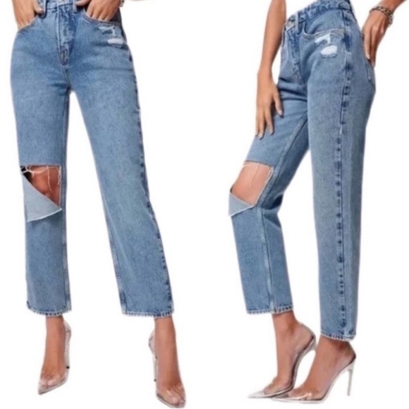 NWOT Good American 90s Duster Jeans Size 16 | High Rise Straight Leg Distressed - Picture 2 of 6